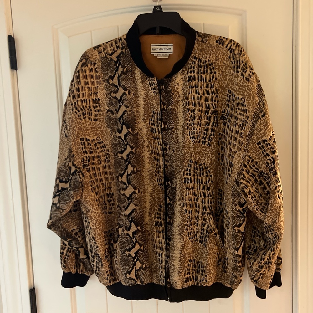 August Max Vintage 100% Silk Snakeskin Print Bomber Jacket